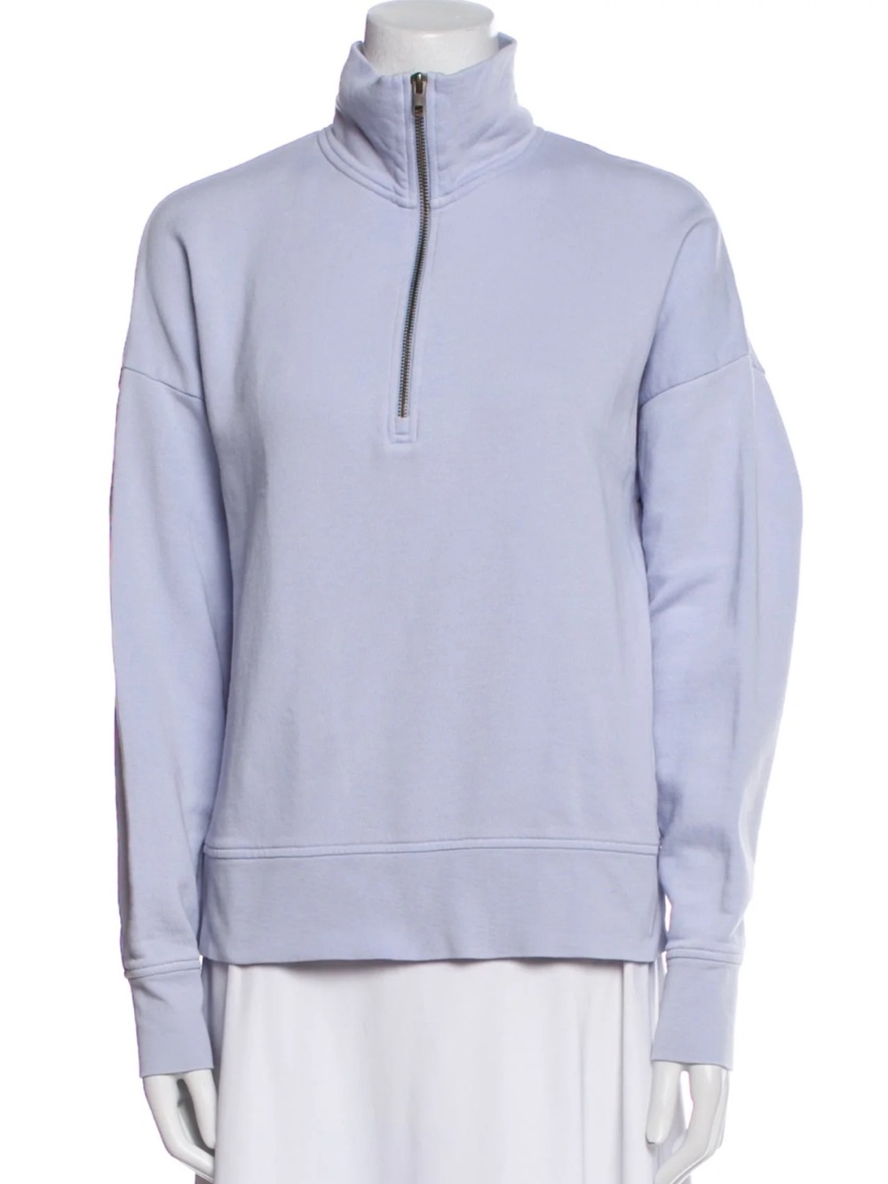 VINCE Women’s Light Blue 100% Cotton Preppy Half-Zip Pullover Sweatshirt